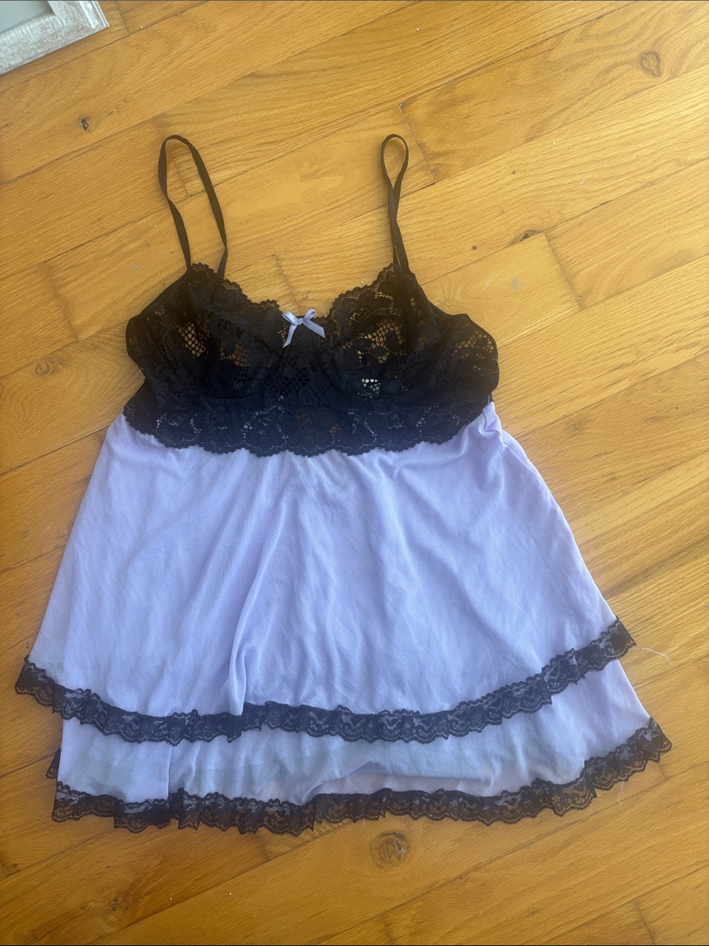 Lace-Trim Two-Tone Chemise in Lavender & Black
